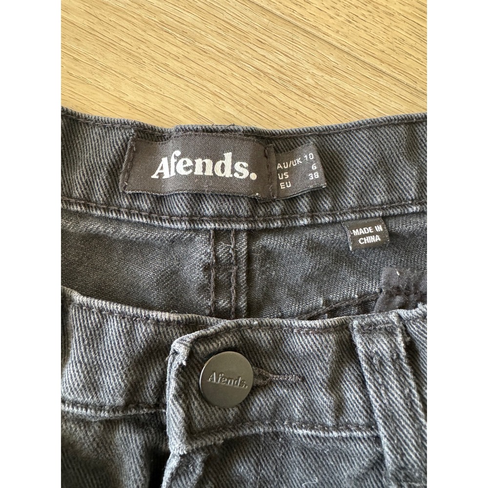 Afends Black Denim High Waisted Rolled Hem Shorts Womens Size 6 US AU 10 - Picture 2 of 8